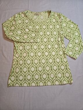 Women's Lime Green Geometric 3/4 Sleeve Scoop Neck Top by Michelle Parisou